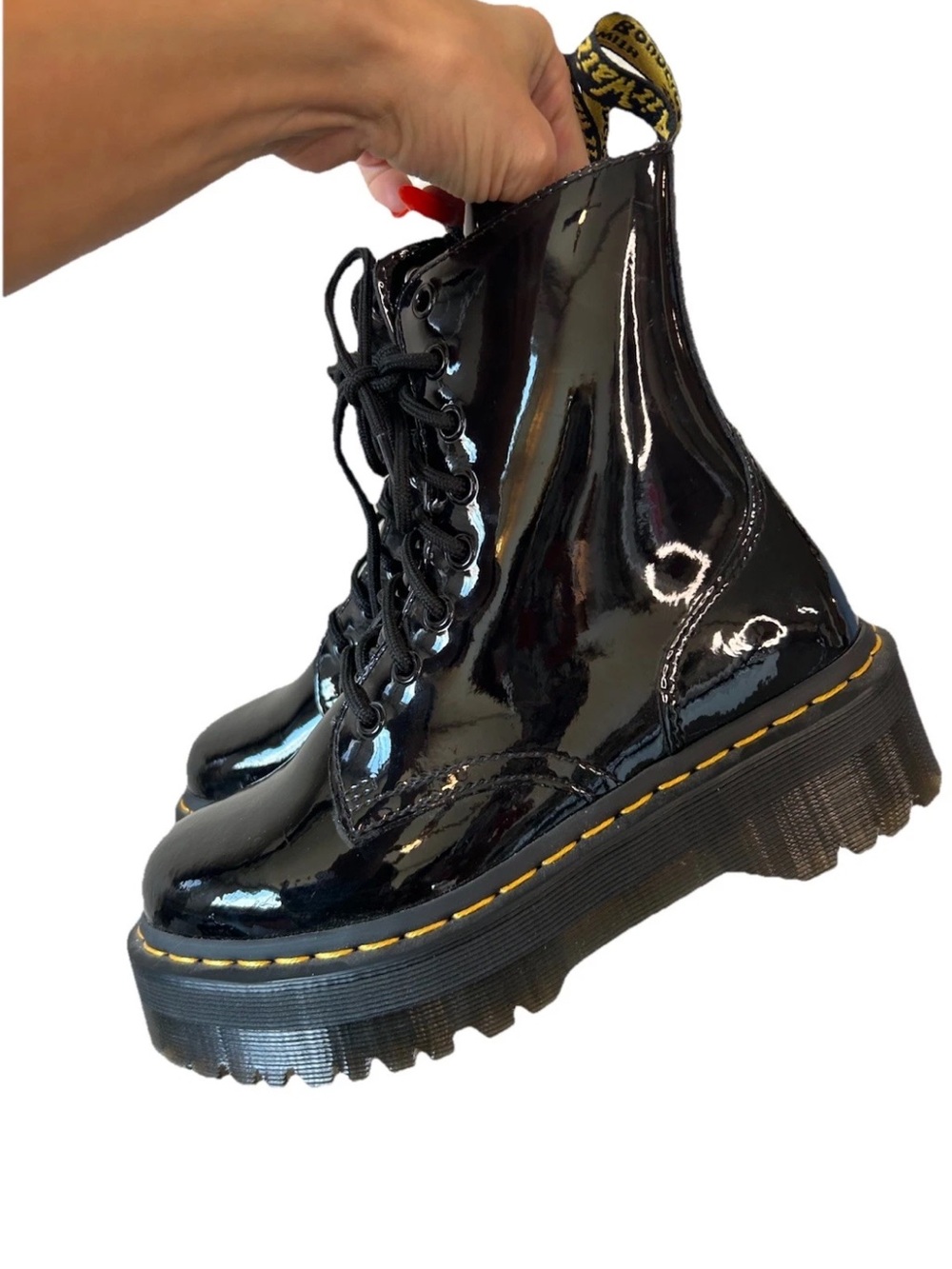 Dr Martens Sz 6 37 Jadon Black Patent Leather Platform Combat Boots Shoes Grunge